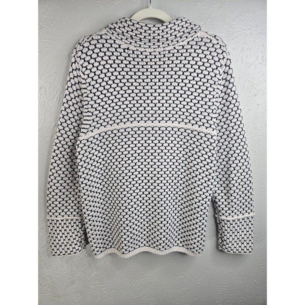Habitat Crochet Button Front Knit Cardigan Sweater M White Black Cottage Artsy - Picture 2 of 12